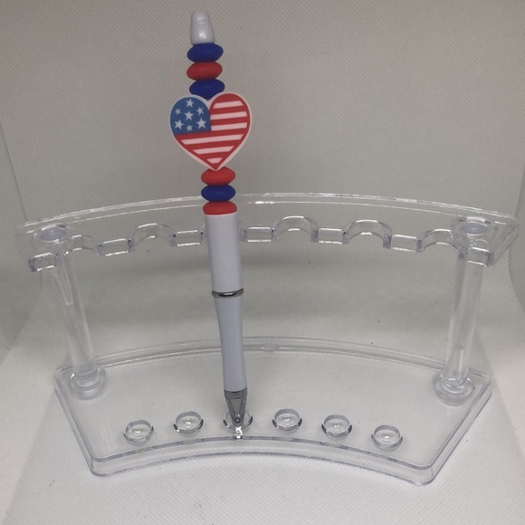 🟢 American Flag Heart Blue Red Beaded Focal Pen - Picture 3 of 10